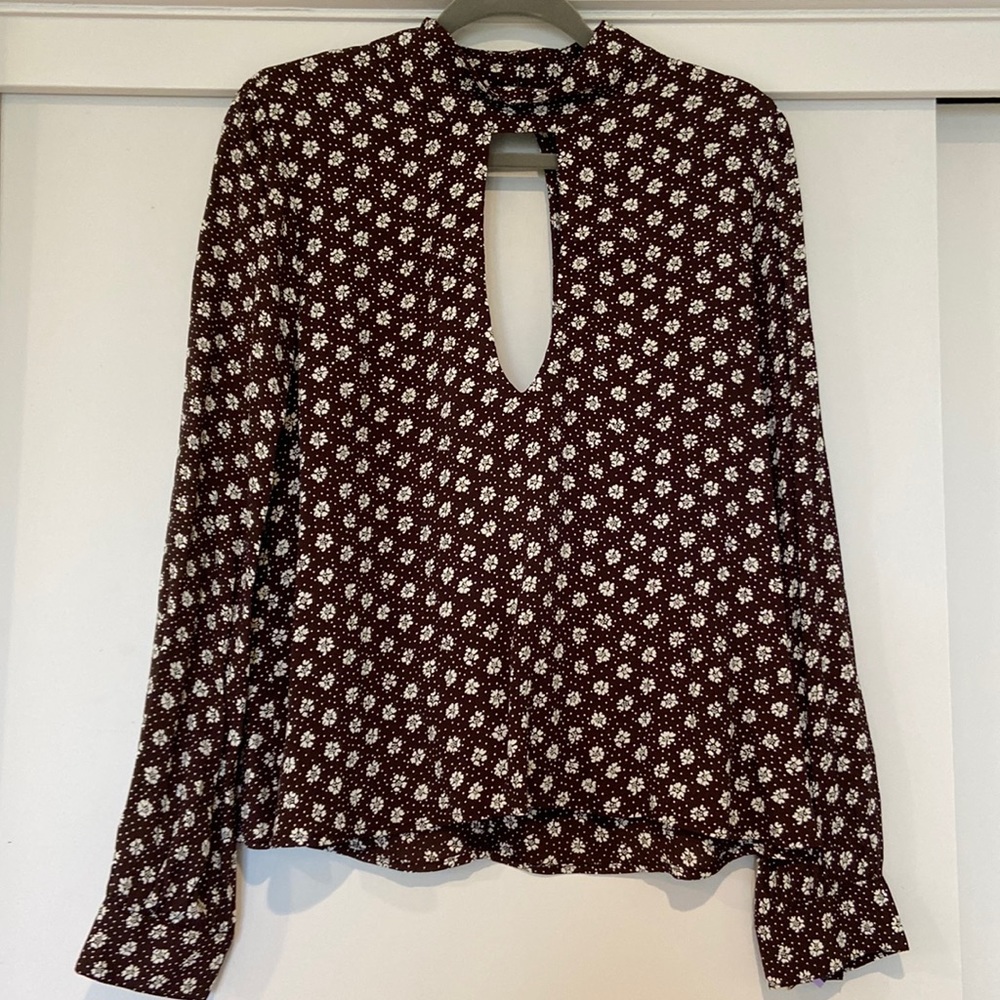 Flynn Skye Brown Flower Silky Blouse size Large